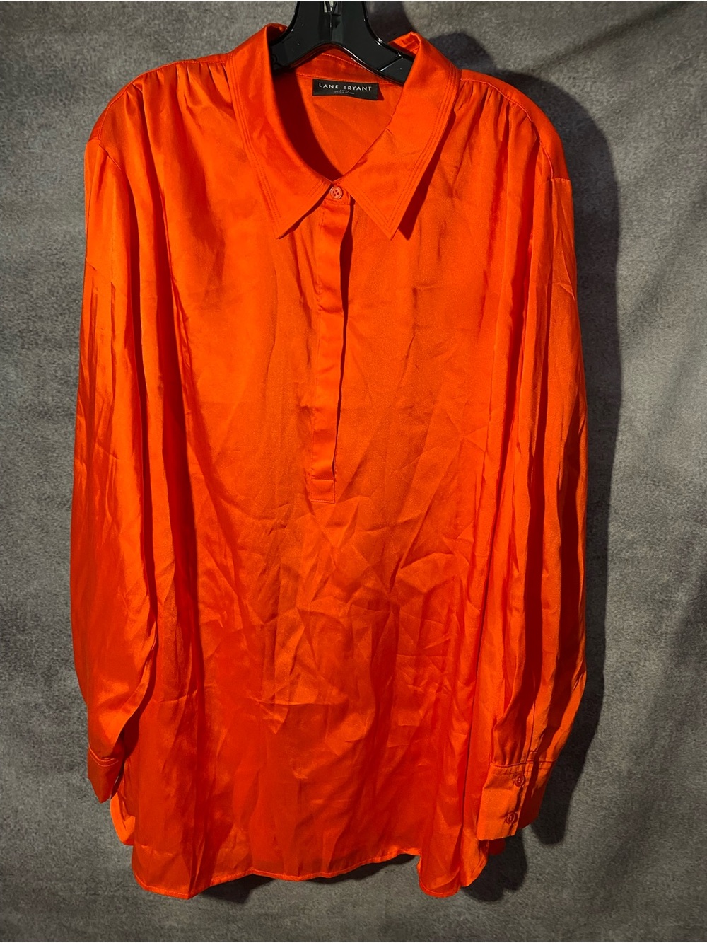 Lane Bryant Satin Long Sleeve Pullover Blouse Orange Collared Shirt